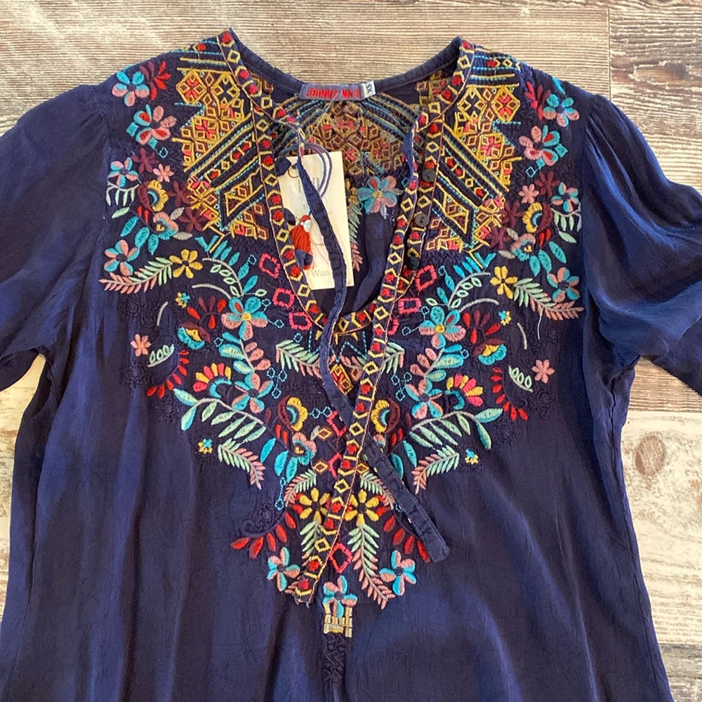 NWT Johnny Was Navy Embroidered Top